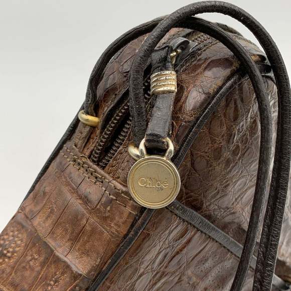 CHLOE Vintage Brown Embossed Leather Shoulder Messenger Bag - Picture 5 of 7